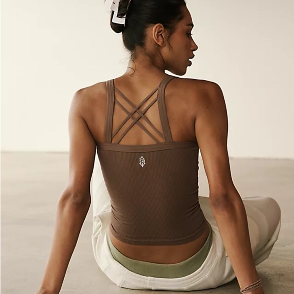 FP Movement Happiness Runs Strappy Back Long Crop in Brown